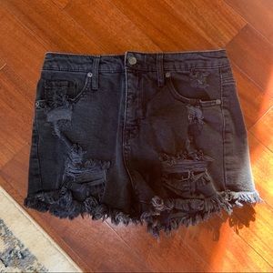 Black Ripped Jean Shorts